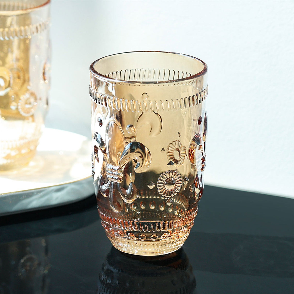 Amber Flower Embossed Drinking Glasses