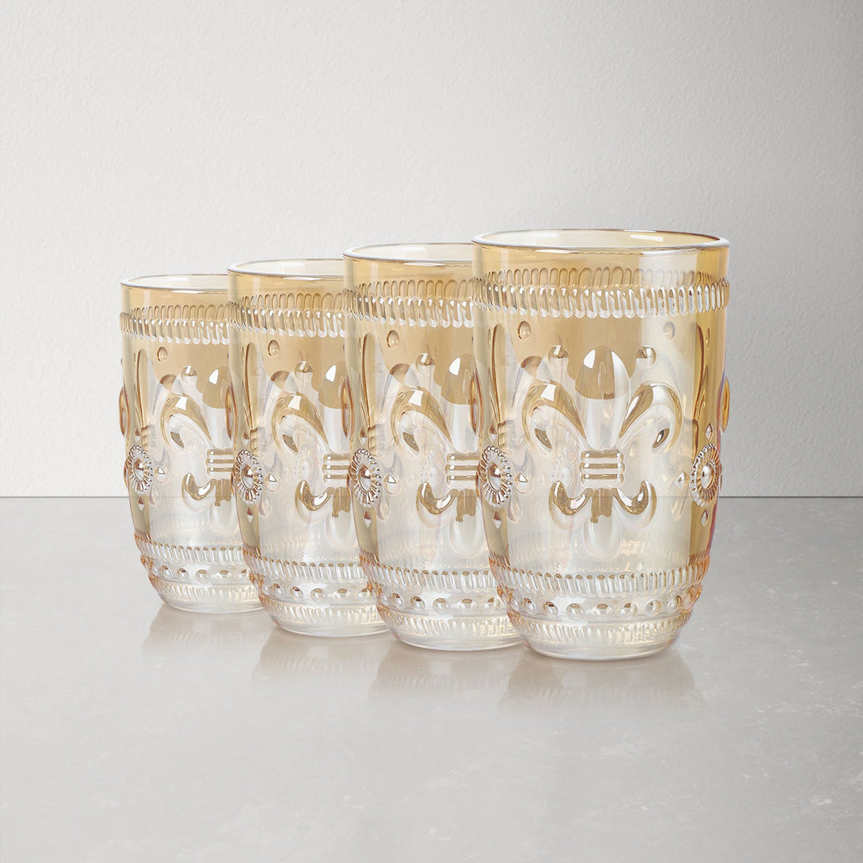 Amber Flower Embossed Drinking Glasses