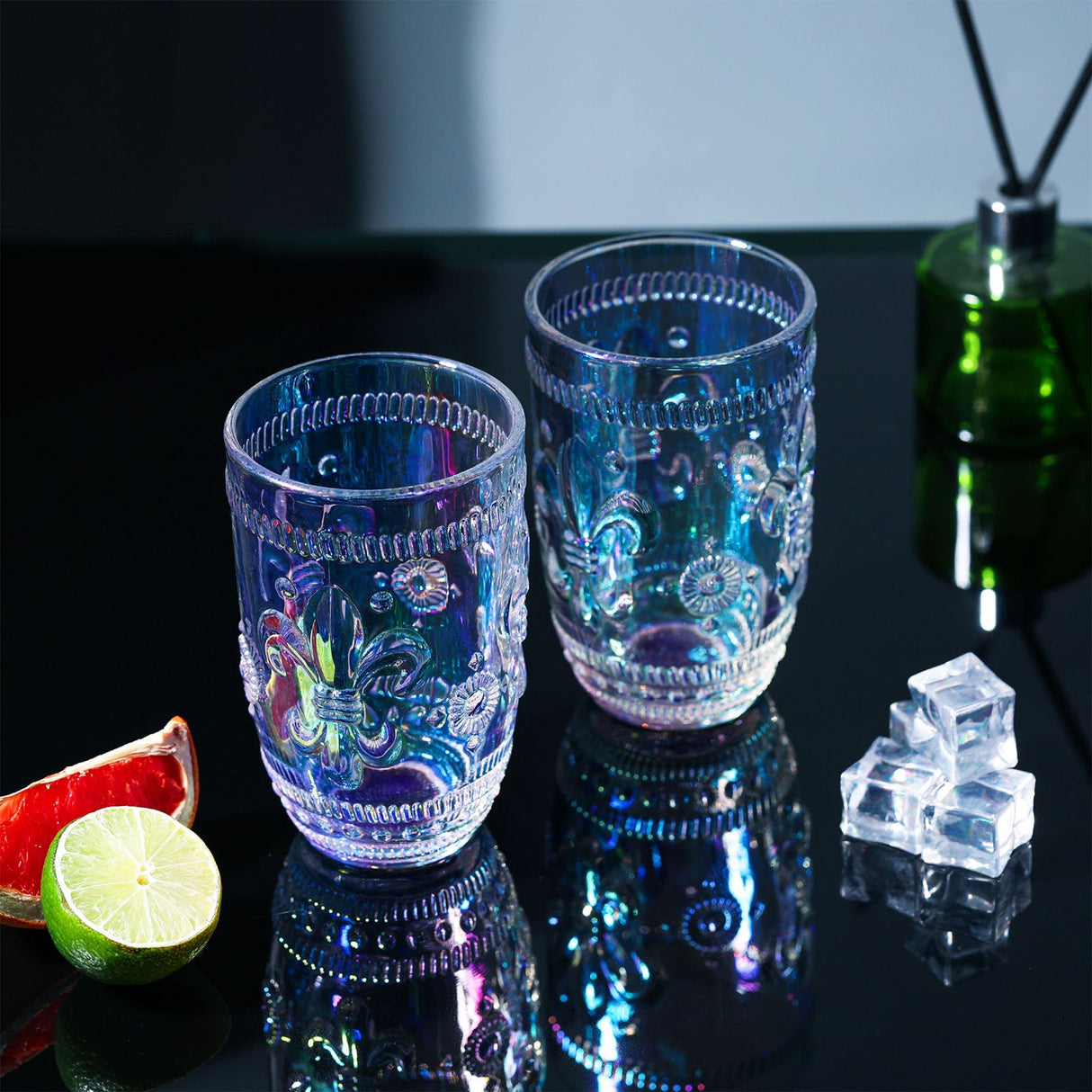 Iridescent Flower Embossed Drinking Glasses