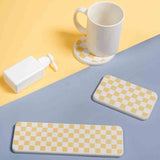 Yellow and White Check Diatomaceous Earth Cup Mat