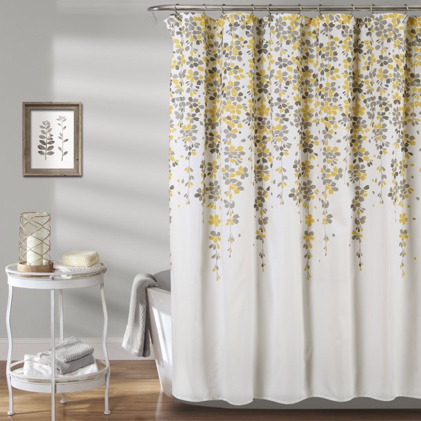 Feblilac White Flowers and Vines Dark Blue Ground Shower Curtain with Hooks, Bloom Floral Bathroom Curtains with Ring, Unique Bathroom décor, Boho Shower Curtain, Customized Bathroom Curtains, Extra Long Shower Curtain