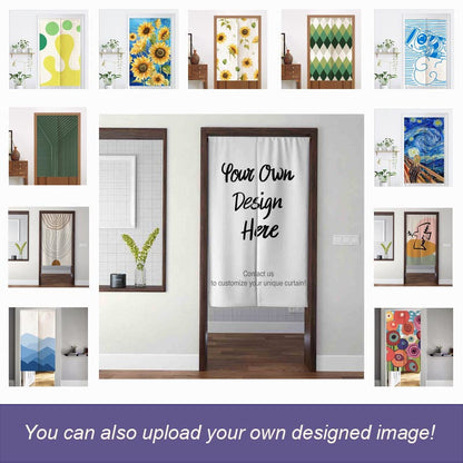 Feblilac White Flower and Blue Ground Doorway Curtain, Multiple Sized floral Door Curtains, Unique Door décor, Boho Doorway Cover, Customized Door Curtains