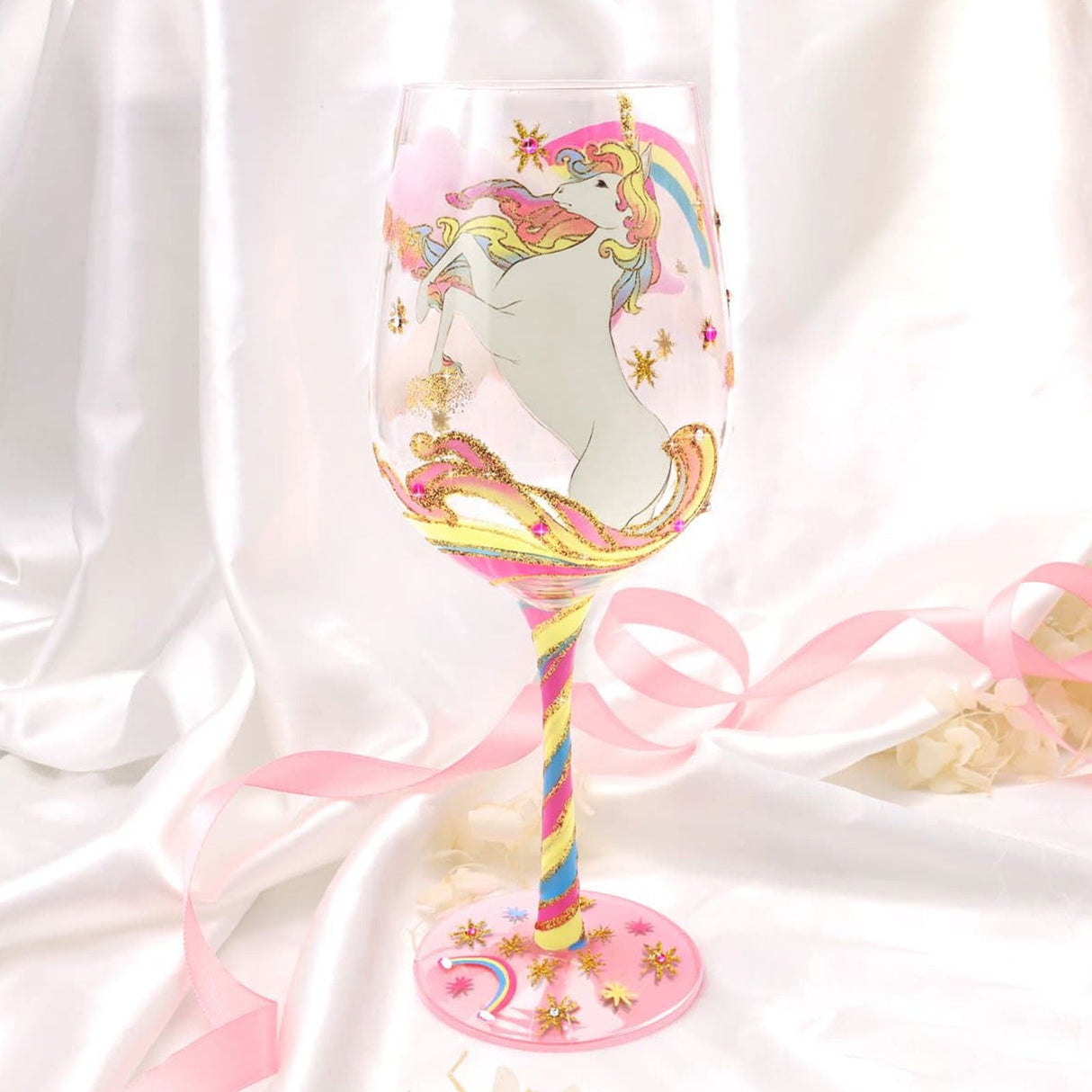 Hand-painted Unicorn Rainbow Wine Glass
