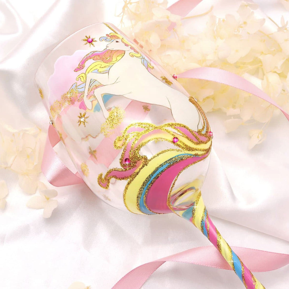 Hand-painted Unicorn Rainbow Wine Glass