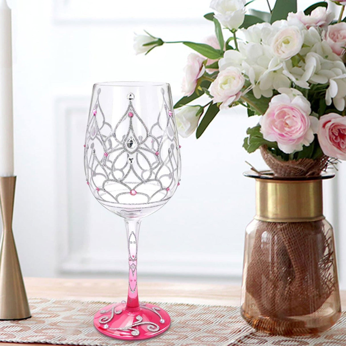 Hand-painted Princess Crown Wine Glass