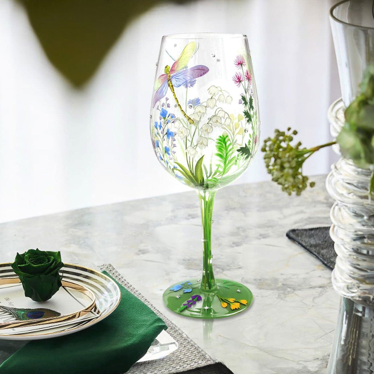 Hand-painted Flowers Wine Glass