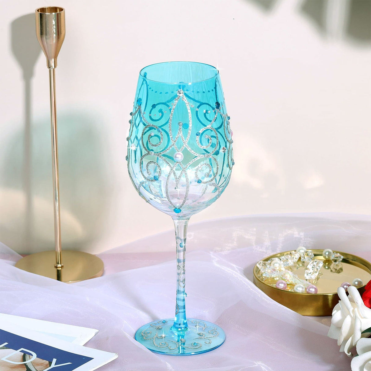 Hand-painted Blue Crown Wine Glass