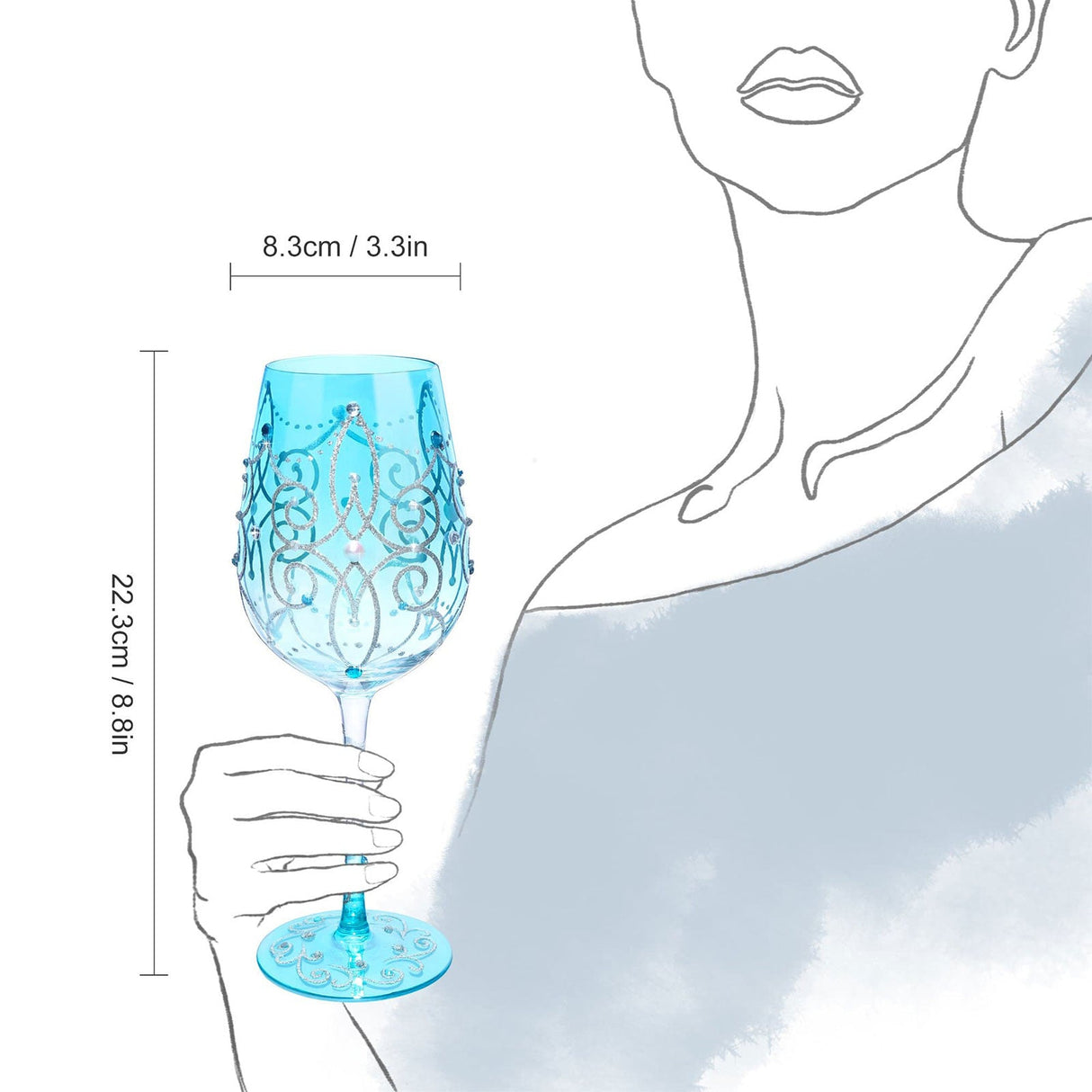 Hand-painted Blue Crown Wine Glass