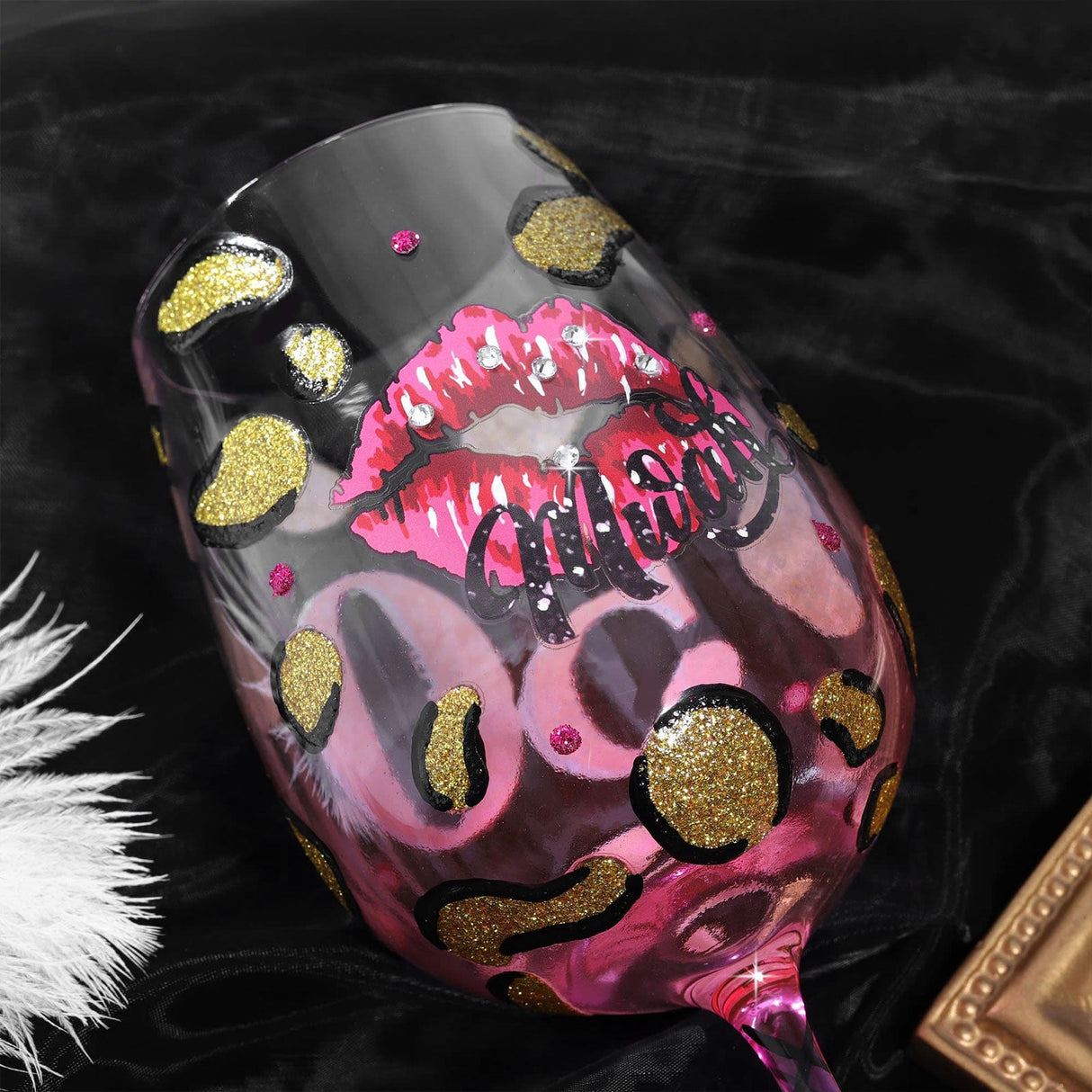 Hand-painted Pink Leopard Wine Glass