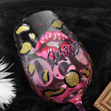Hand-painted Pink Leopard Wine Glass