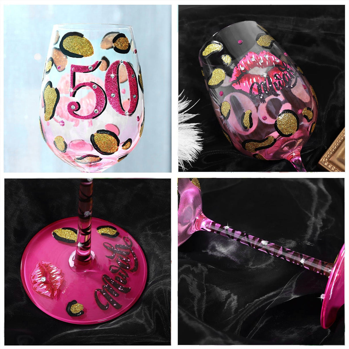 Hand-painted Pink Leopard Wine Glass