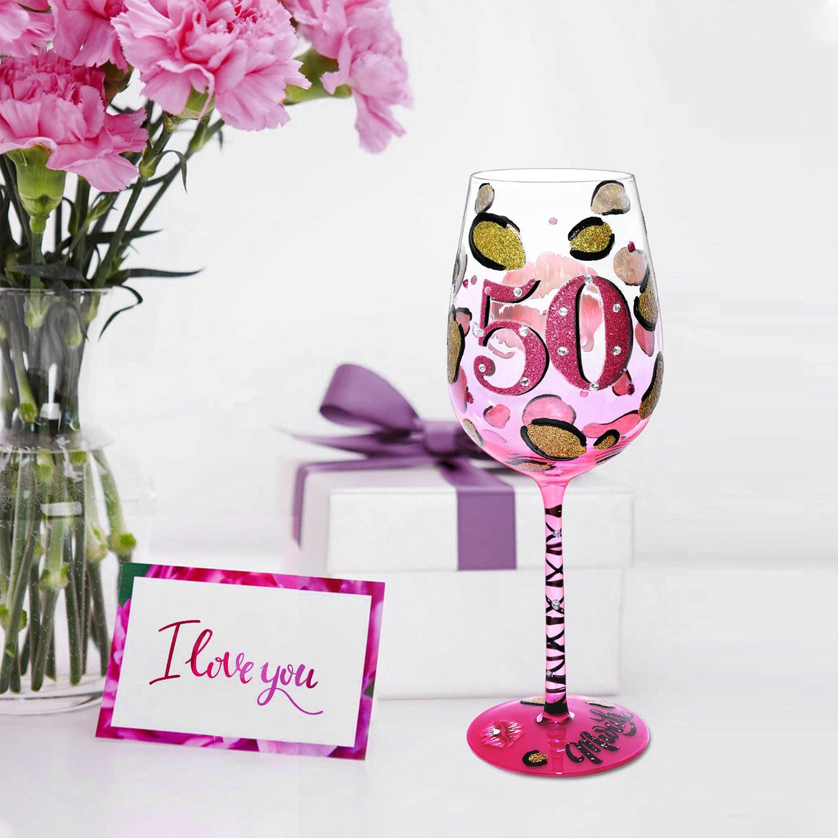 Hand-painted Pink Leopard Wine Glass