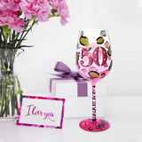 Hand-painted Pink Leopard Wine Glass