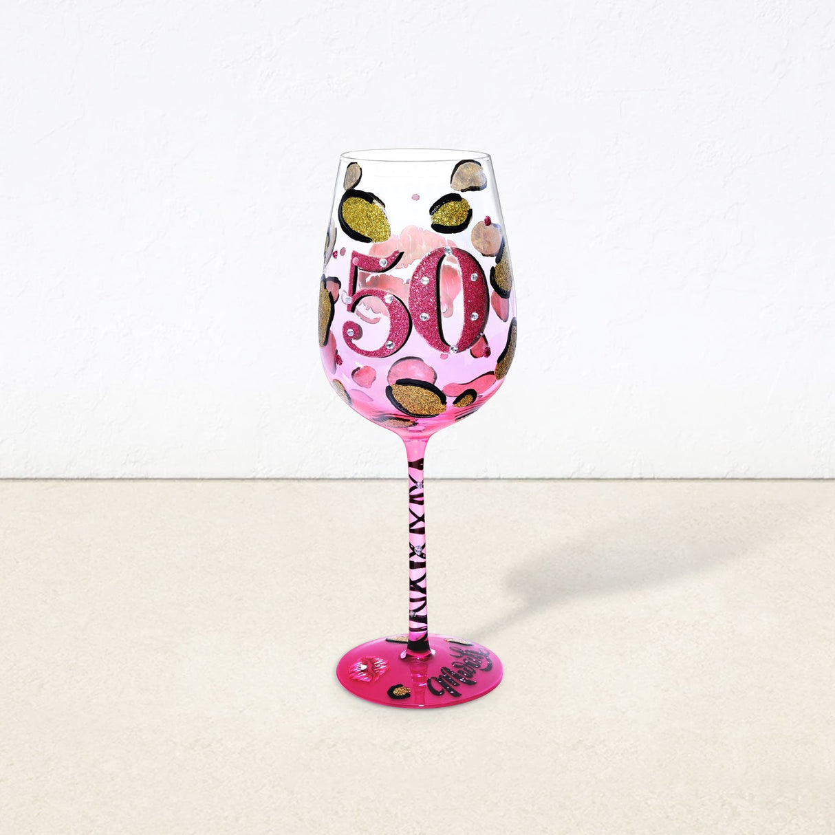 Hand-painted Pink Leopard Wine Glass