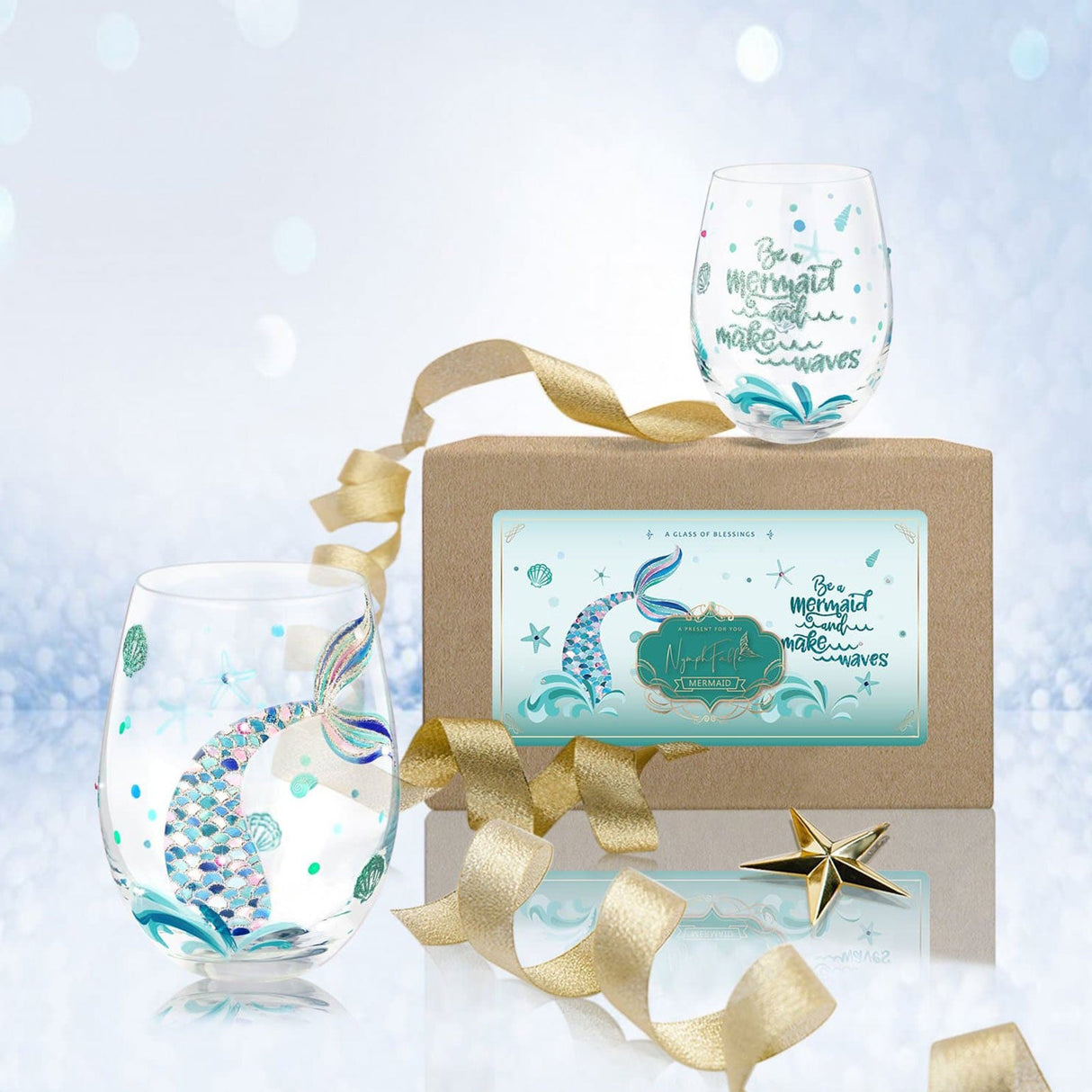 Mermaid Stemless Wine Glasses Set