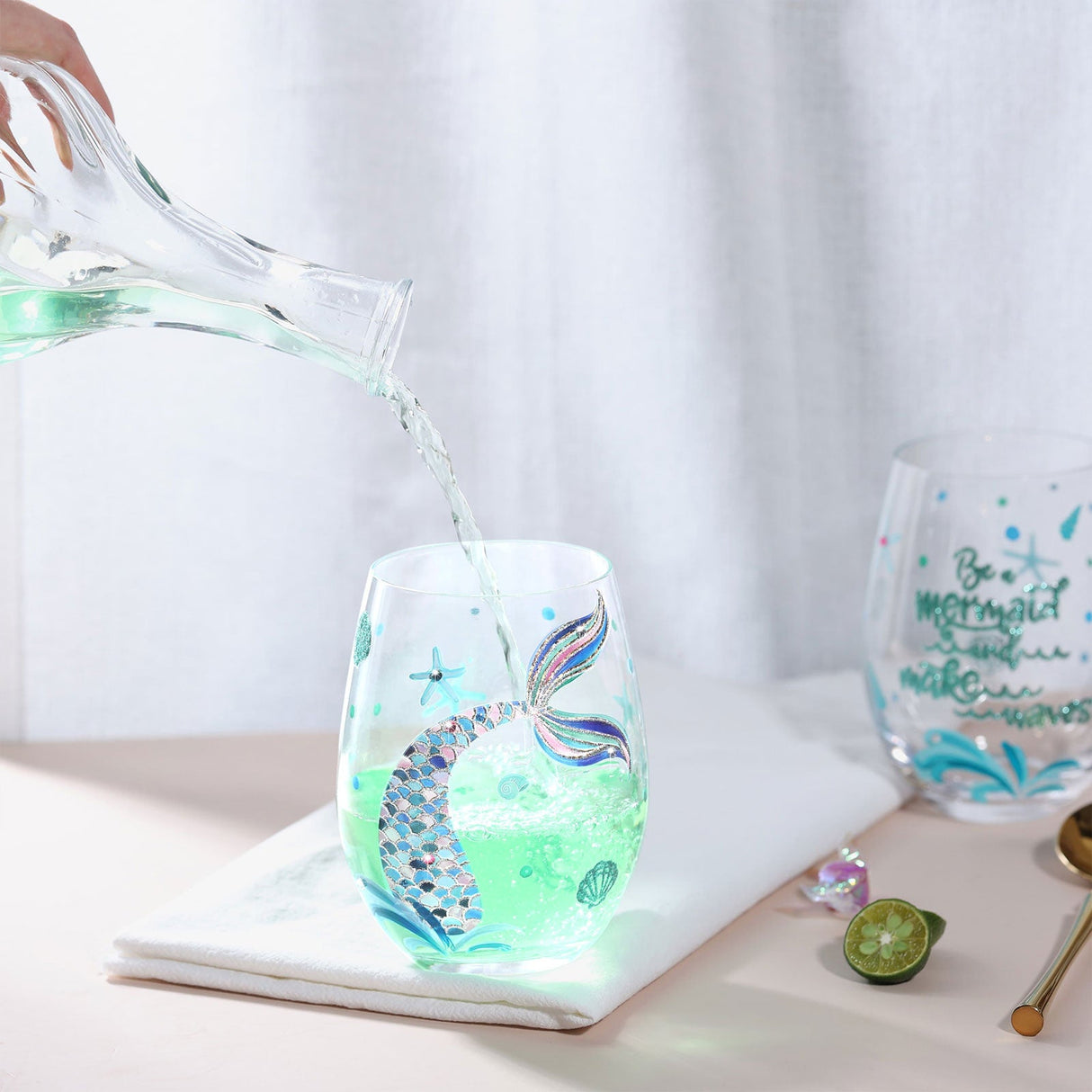 Mermaid Stemless Wine Glasses Set