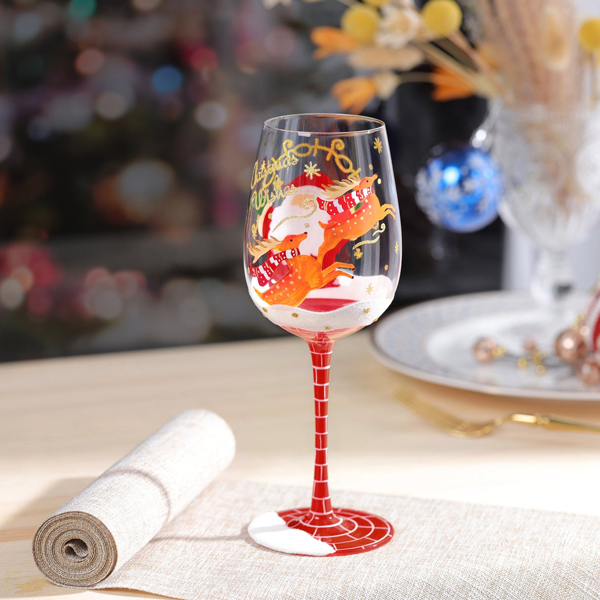Hand-painted Santa Claus Christmas Wine Glass