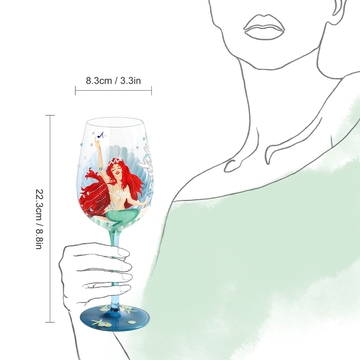 Hand-painted Pricess Mermaid Wine Glass