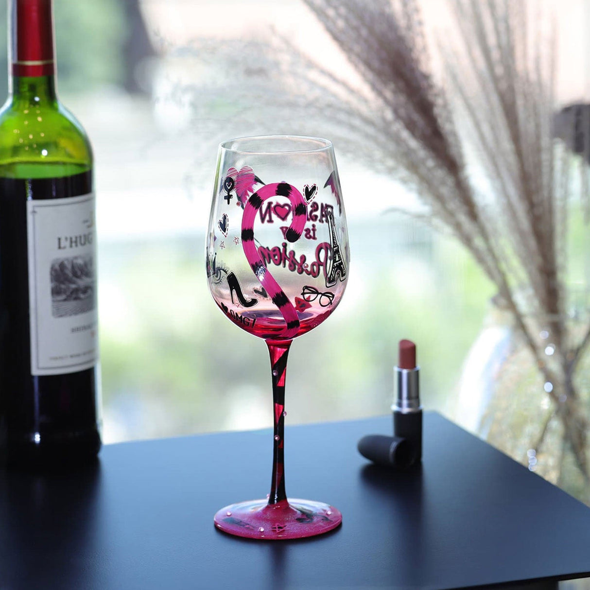 Hand-painted Cat Tail Wine Glass