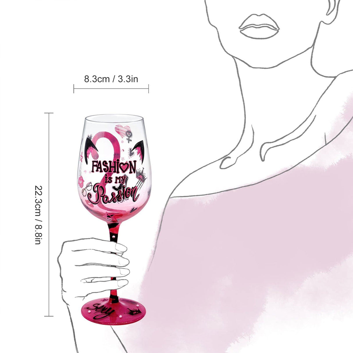 Hand-painted Cat Tail Wine Glass