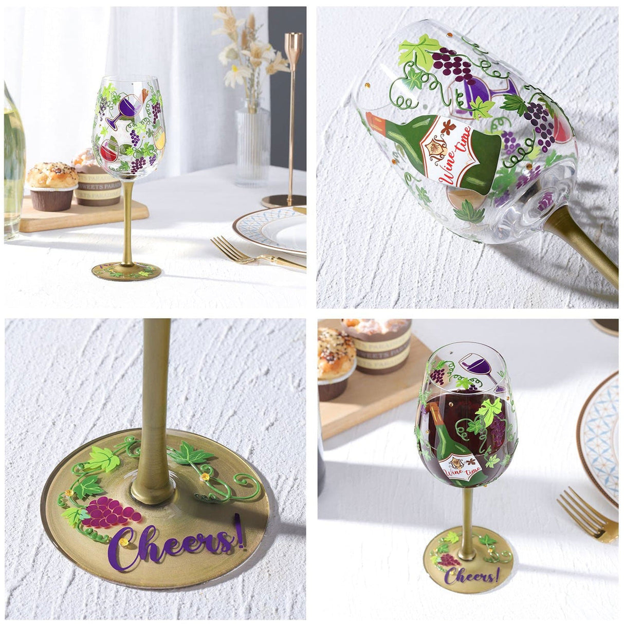 Hand-painted Grape Vine Wine Glass