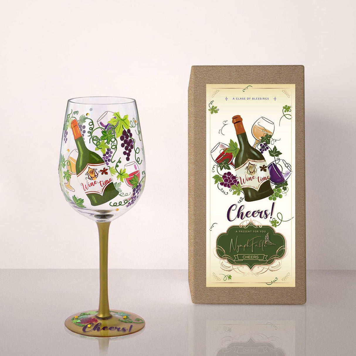 Hand-painted Grape Vine Wine Glass