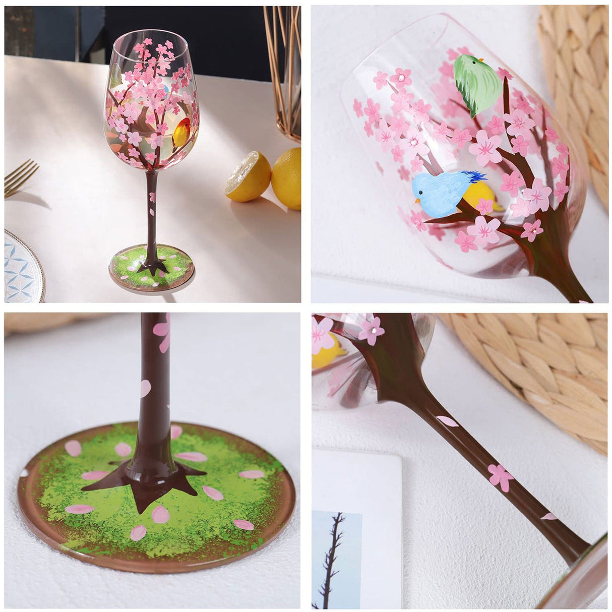 Hand-painted Cherry Blossom Wine Glass