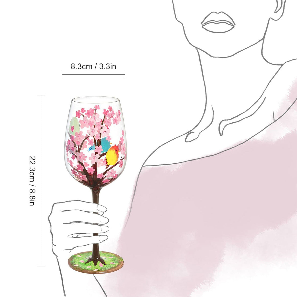 Hand-painted Cherry Blossom Wine Glass