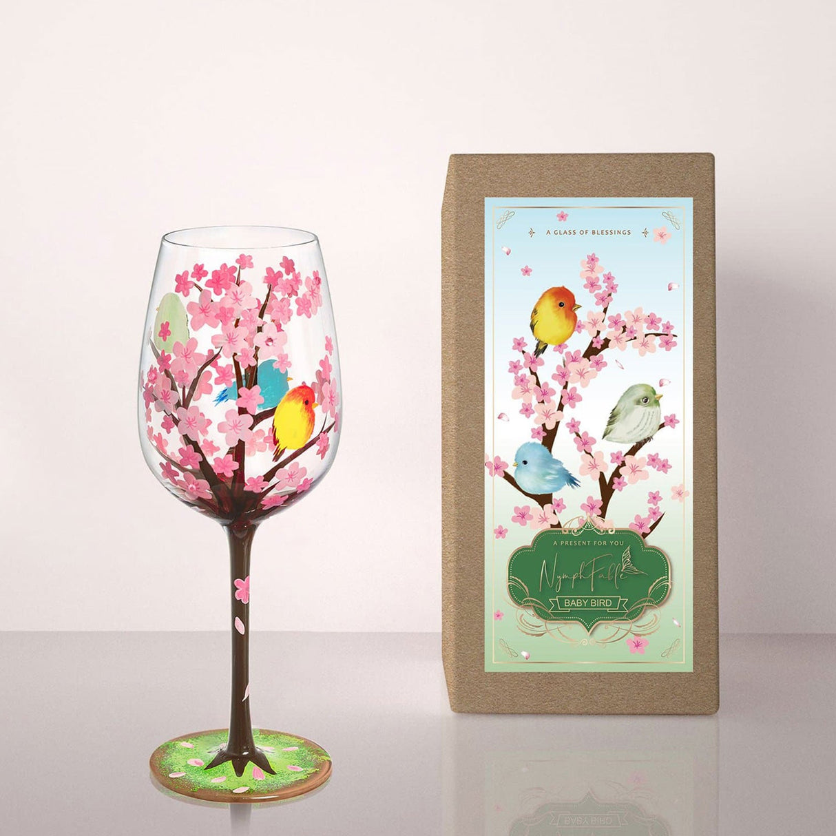 Hand-painted Cherry Blossom Wine Glass