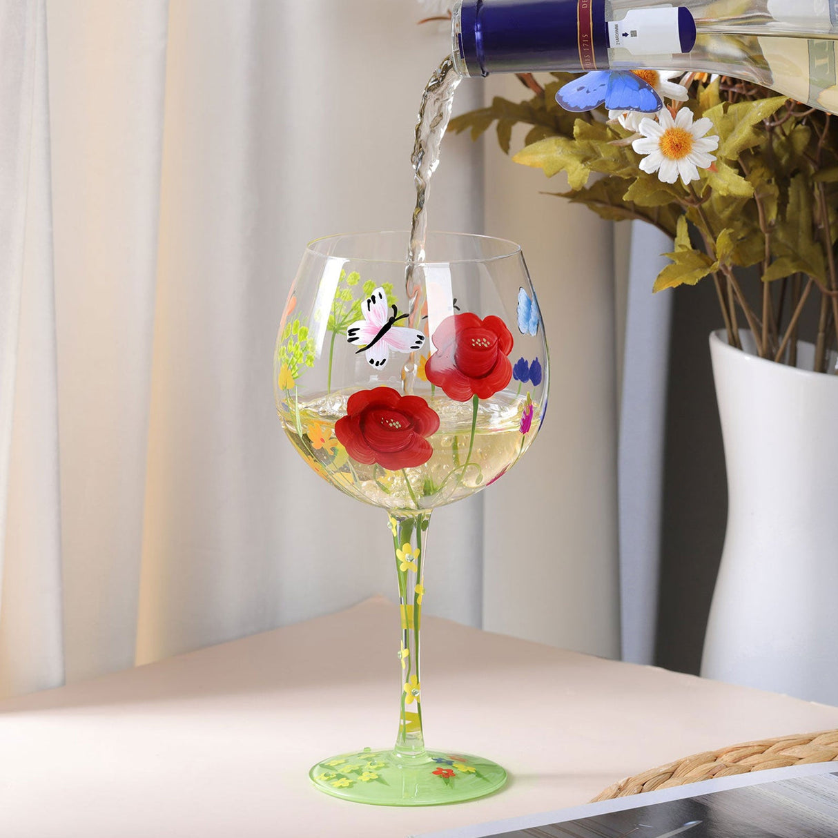 Hand-painted Flowers Balloon Glasses