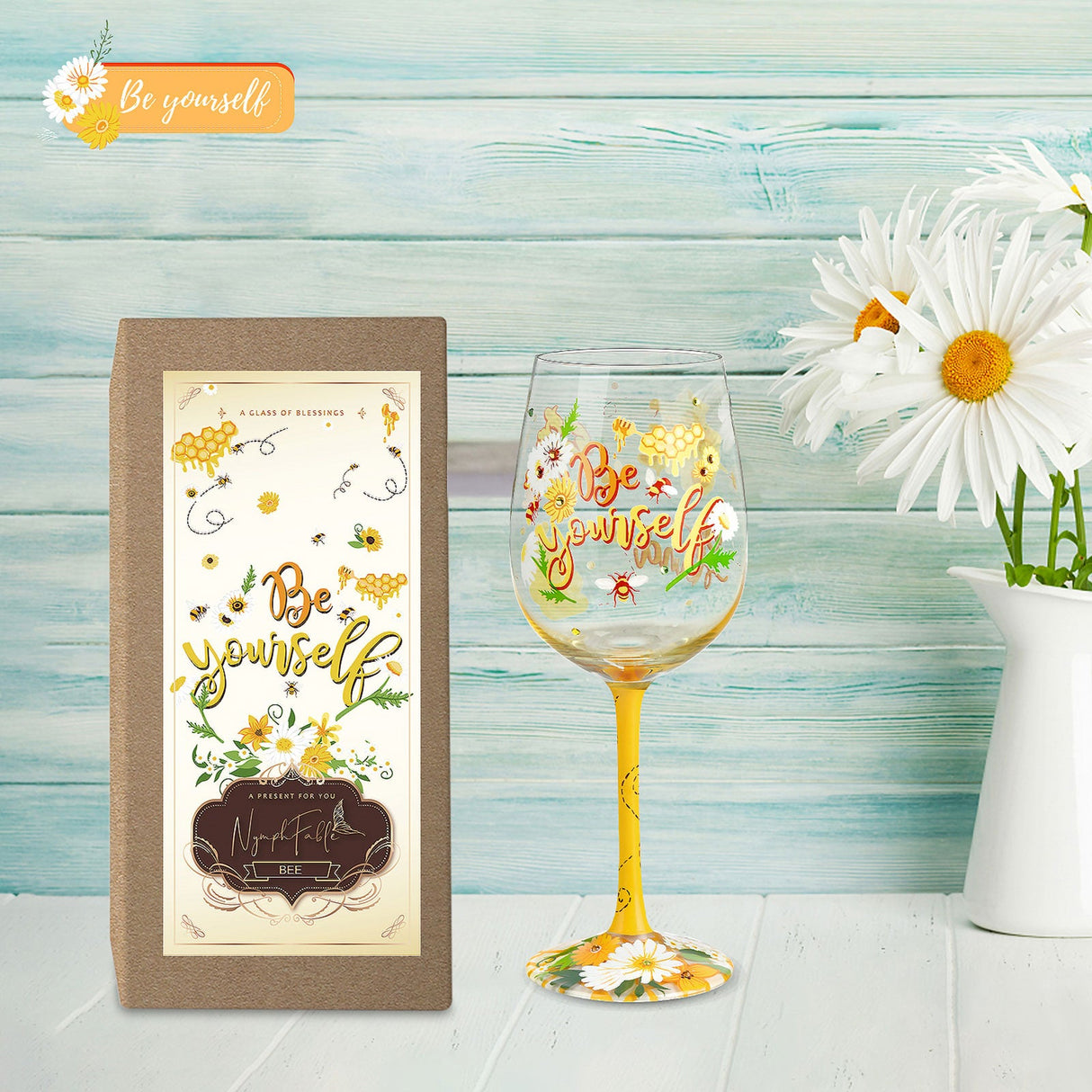 Hand-painted Bee Wine Glasses