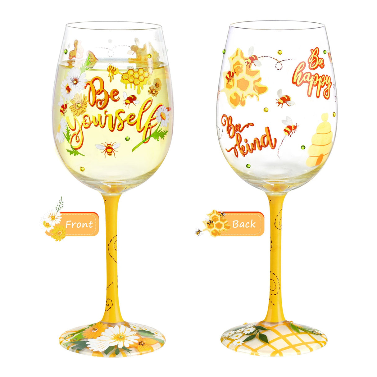 Hand-painted Bee Wine Glasses