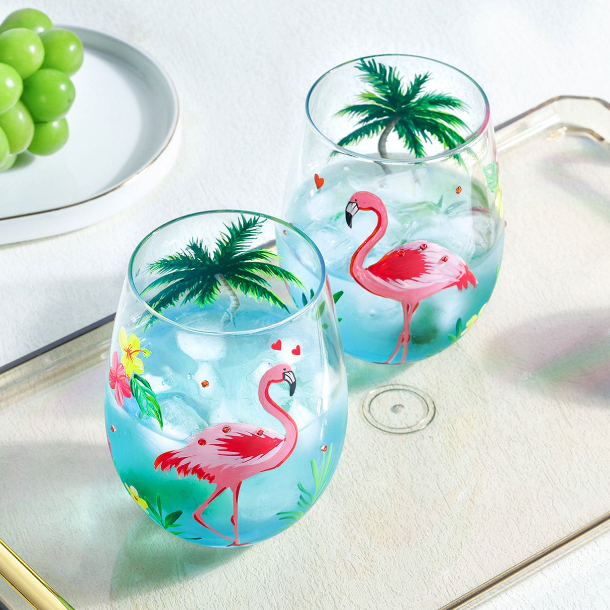 Flamingo Stemless Cocktail Glasses Set