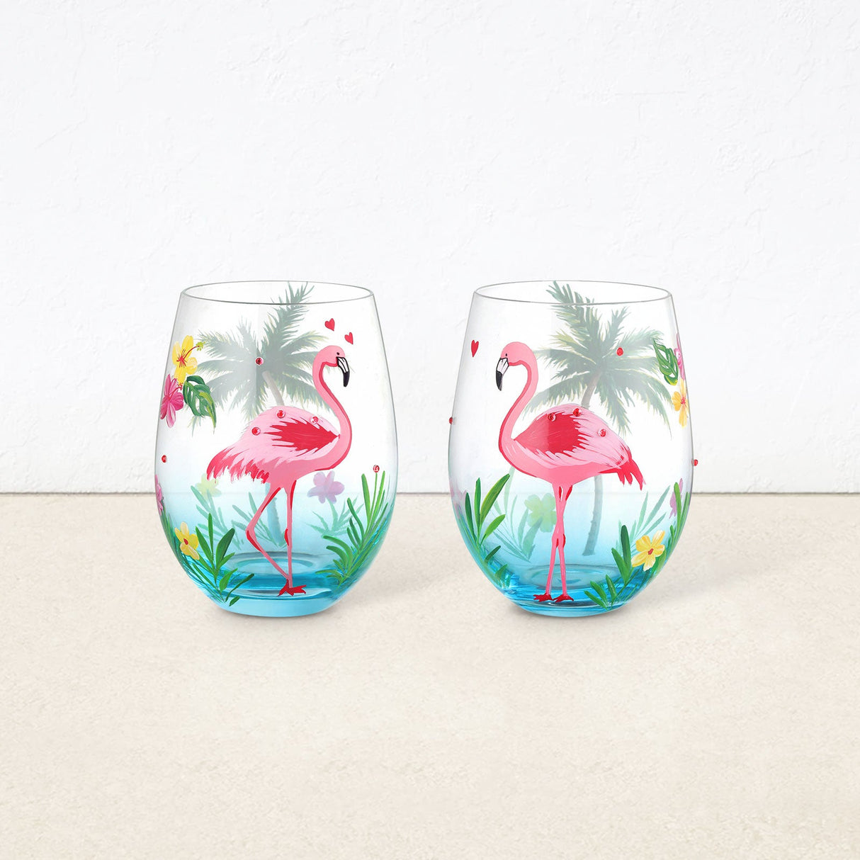 Flamingo Stemless Cocktail Glasses Set