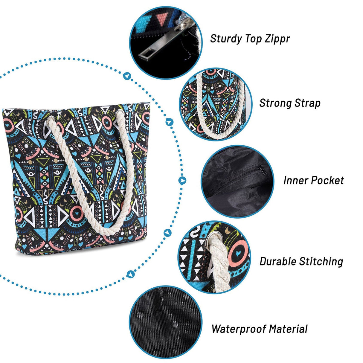 Geometric Pattern Canvas Beach Bags