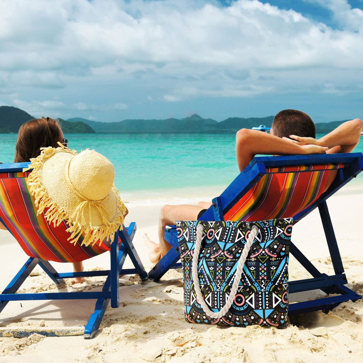 Geometric Pattern Canvas Beach Bags