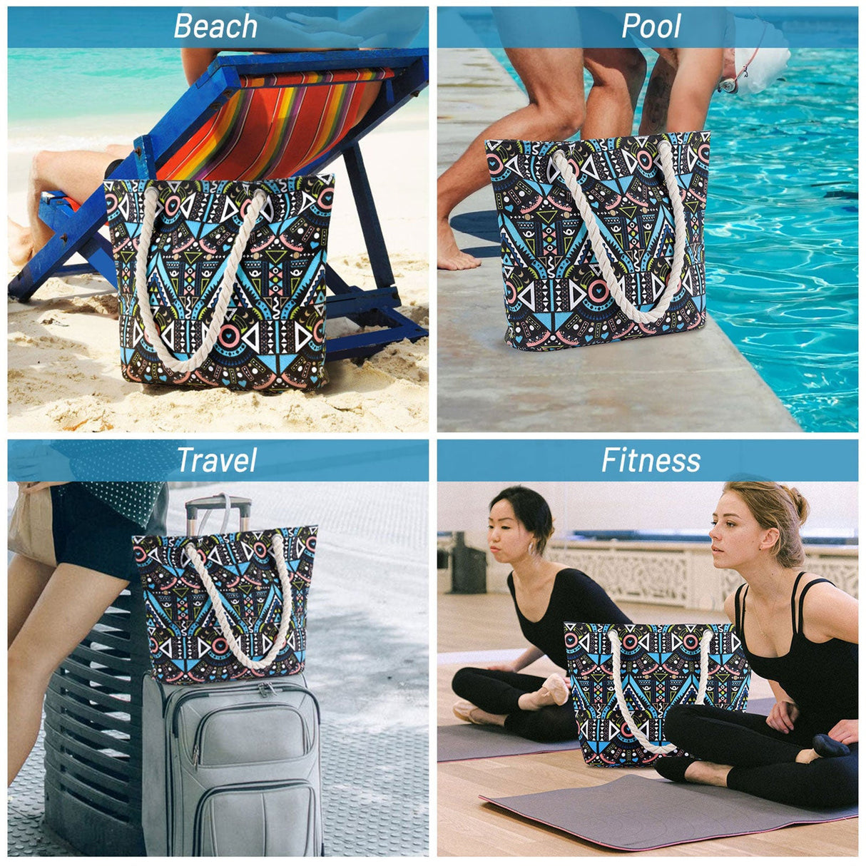 Geometric Pattern Canvas Beach Bags