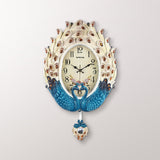 Beige Teal Dual Peacock Wall Clock