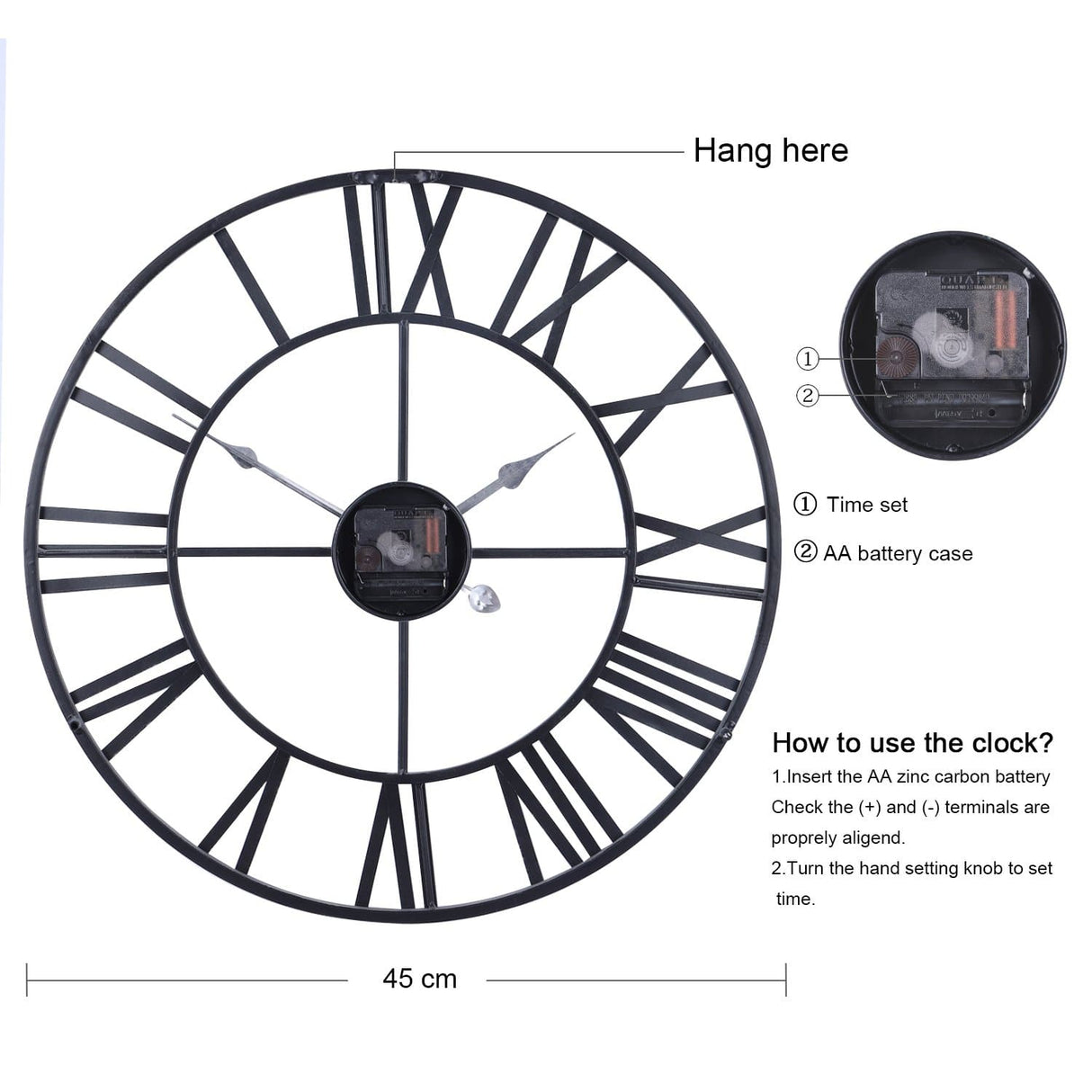 Large Industrial Skeleton Wall Clock