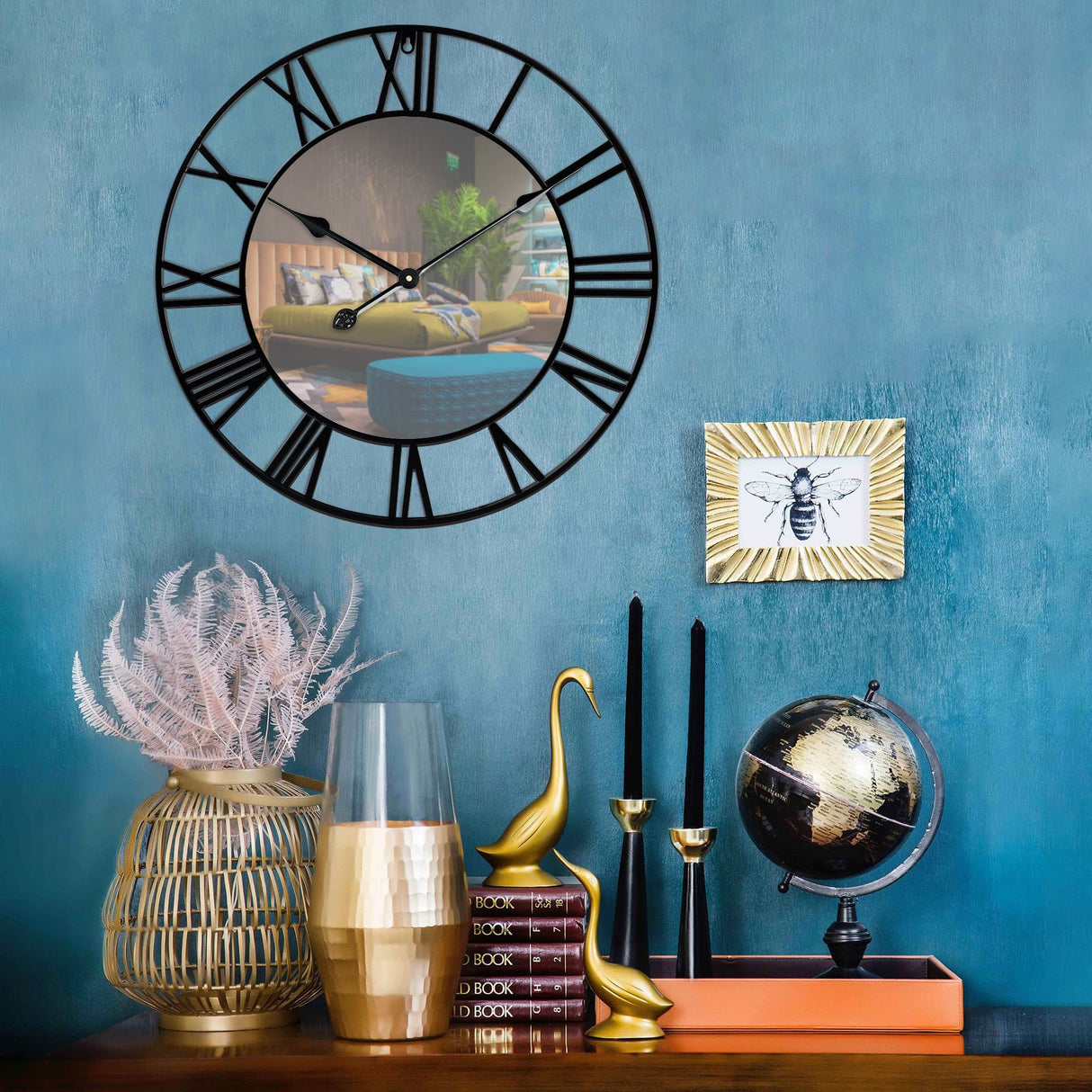 Metal Skeleton Wall Clock Black