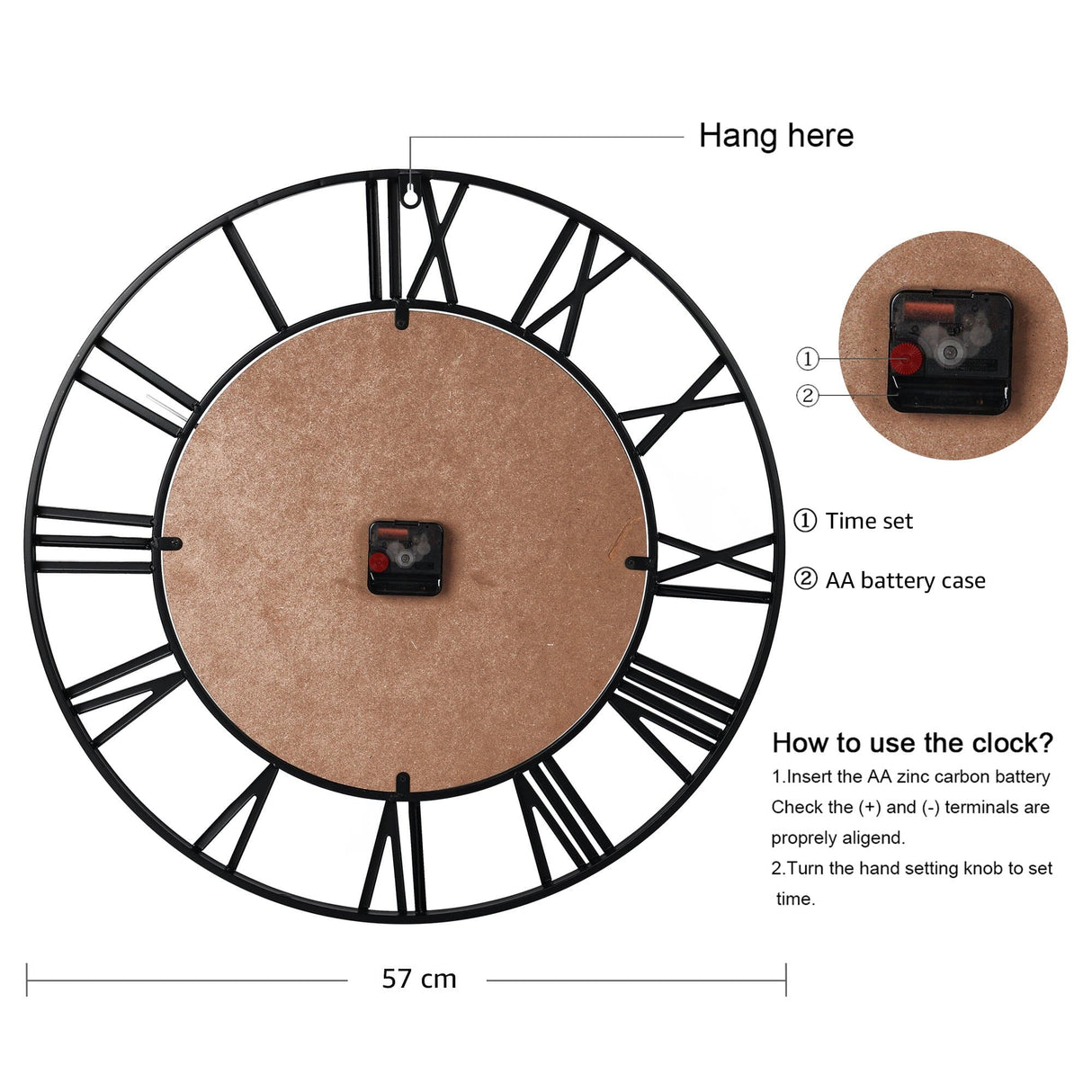 Metal Skeleton Wall Clock Black