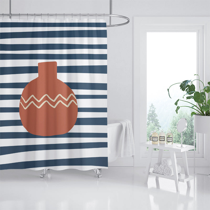 Blue Stripe Abstract Vase Shower Curtain