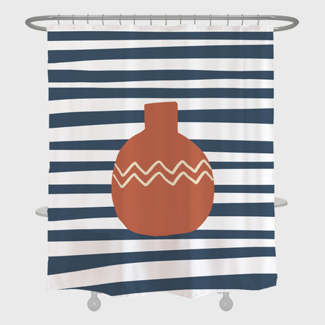 Blue Stripe Abstract Vase Shower Curtain