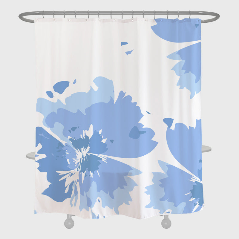 Blue Ink Flower Shower Curtain