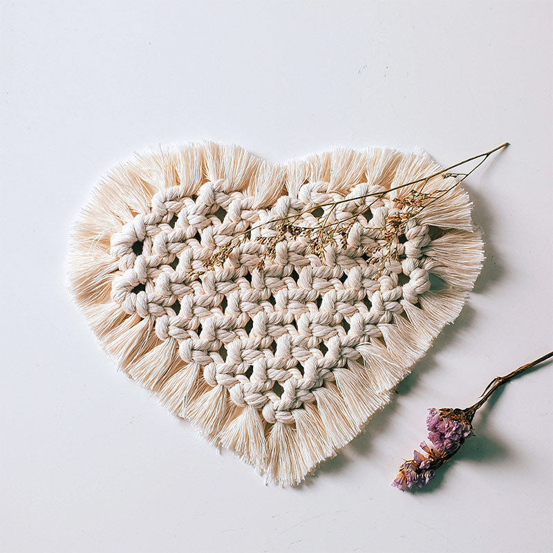 Bohemia Woven Cotton Linen Tassel Heart Placemats Coasters (3PCS)