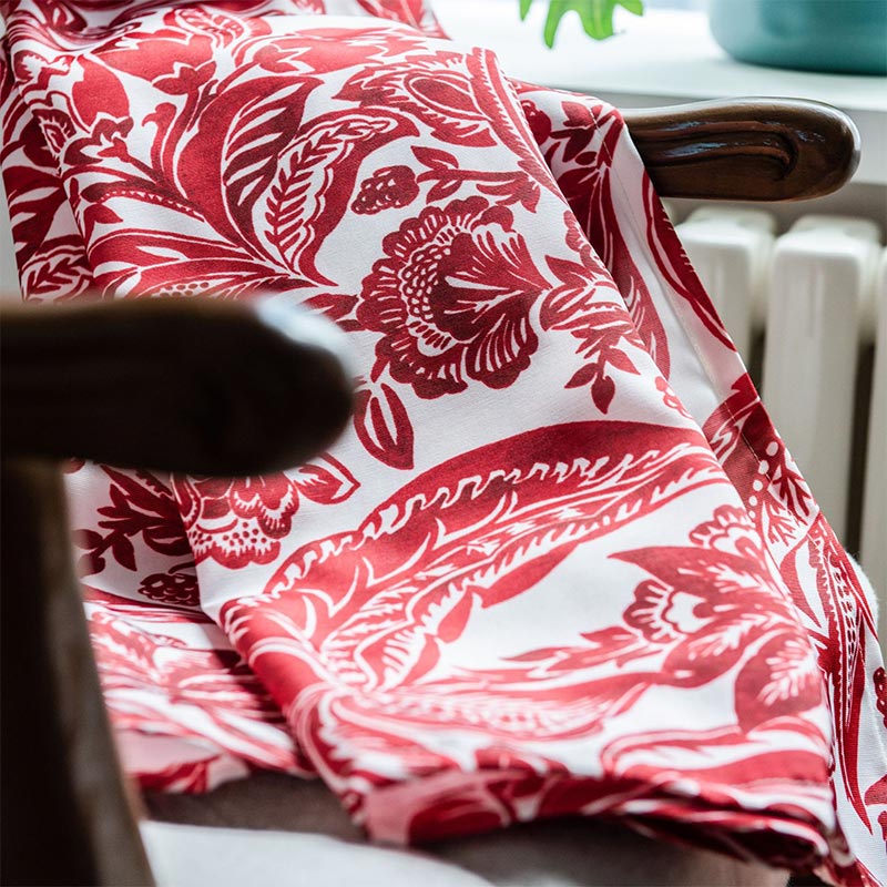 Baroque Style Red Flower Light Filtering Curtain