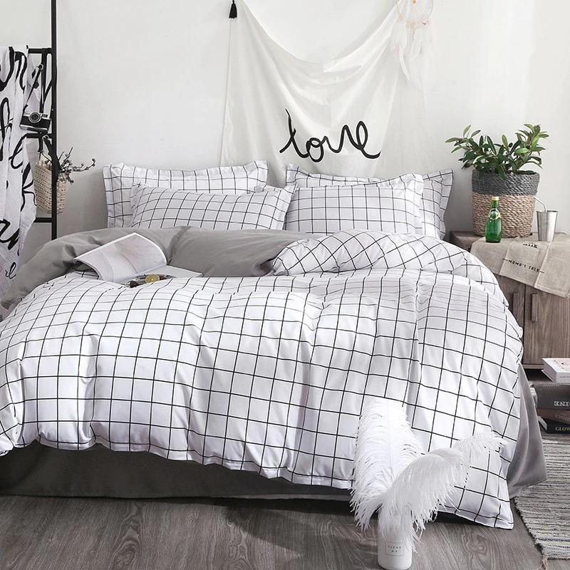 Plain Grid Bedding Set – Feblilac Store