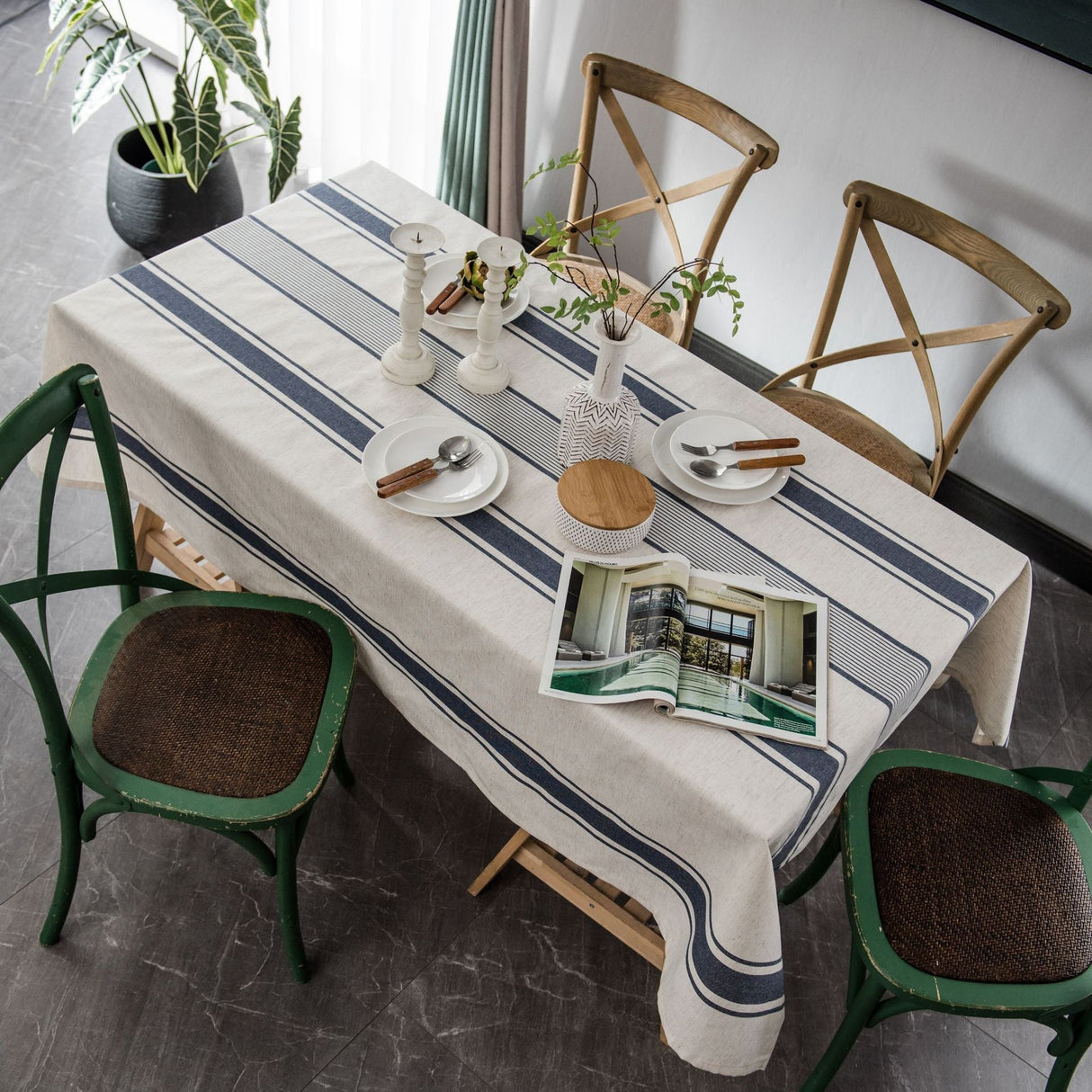 Aesthetic Linen Striped Tablecloth