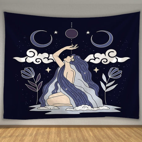 Aesthetic Moon Girl Tapestry