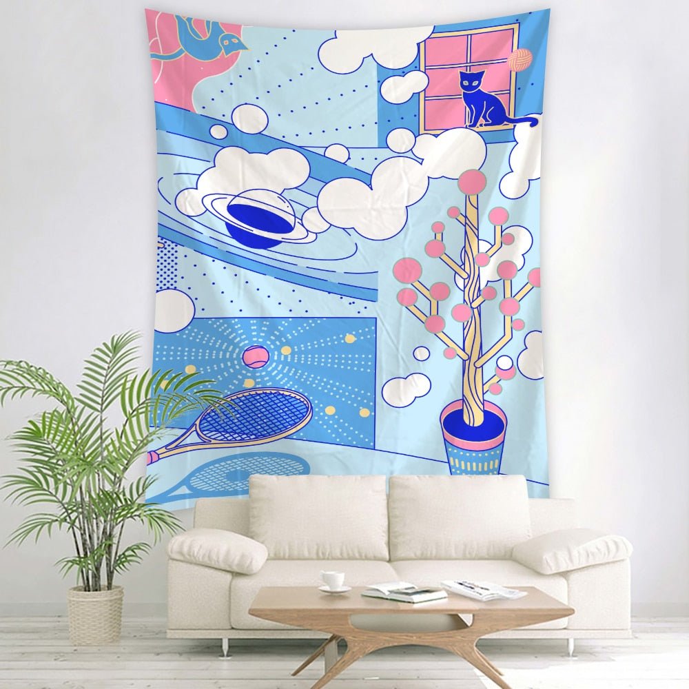 Aesthetic Moon Girl Tapestry